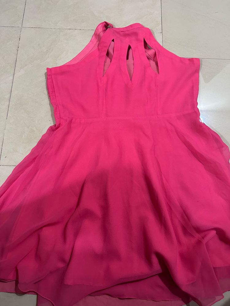 Hot Pink Halter Neck Party Dress