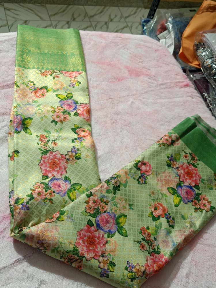 Brand New Digital Floral Kuberpattu In Green Color