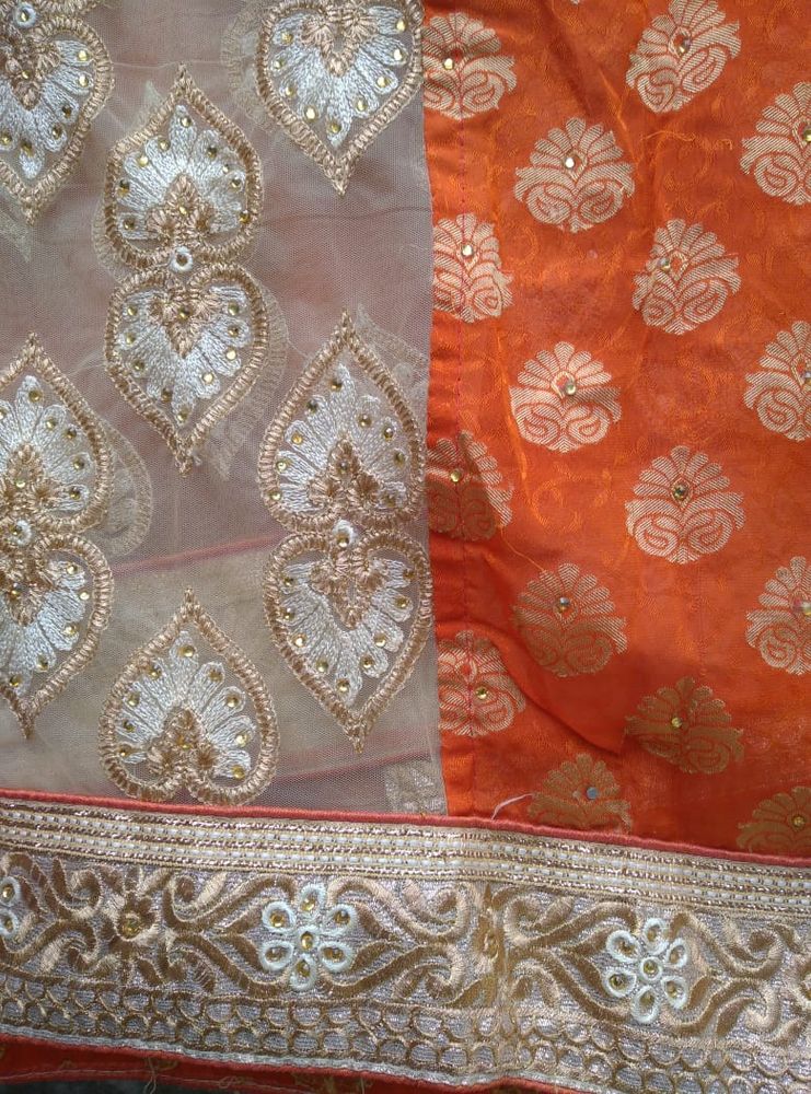 Golden & Orange Saree With bluose