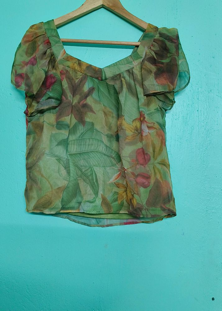 Green Jungle Print Top