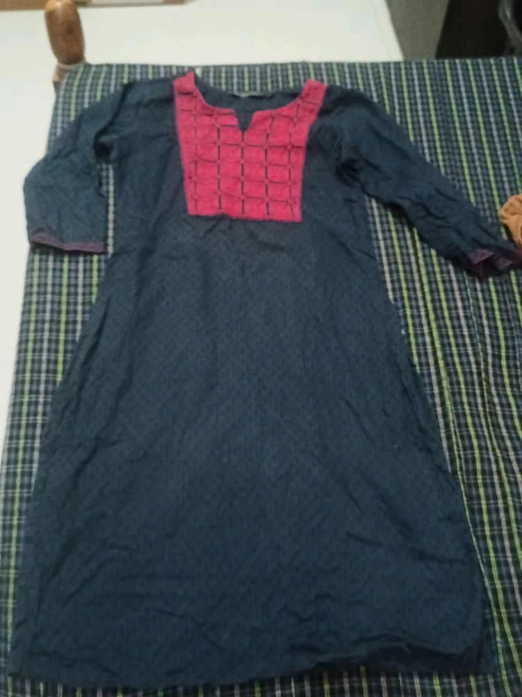 Single Piece Kurti In Navy Blue Colour Of Size XS