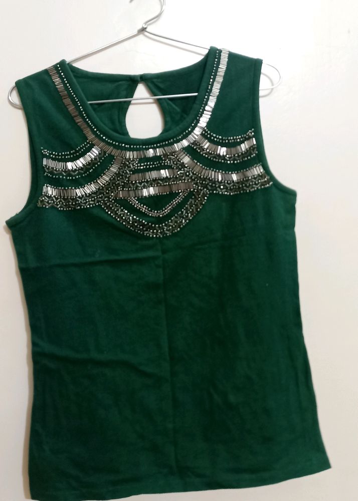 Party Wear Green Top With Beautiful Front Detail