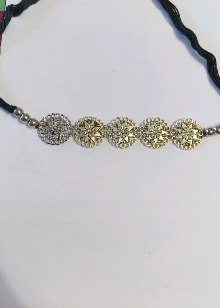 Oxidised Choker Necklace With Latkans