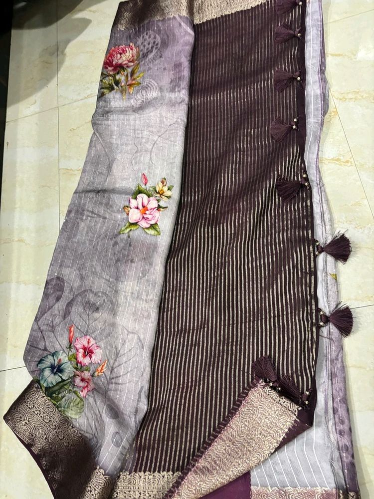 Pure Silk Lavendar New Saree With Blouse