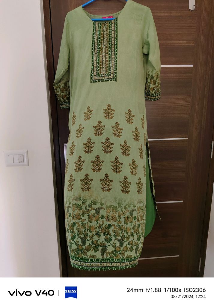 Green Colored Suit Set With Palazzo And Dupatta