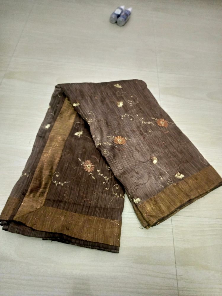 Brown Embroidery Saree