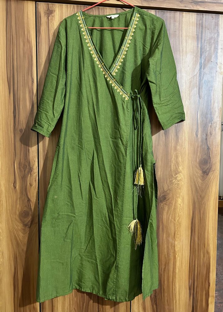 Angrakha Olive Green Kurta