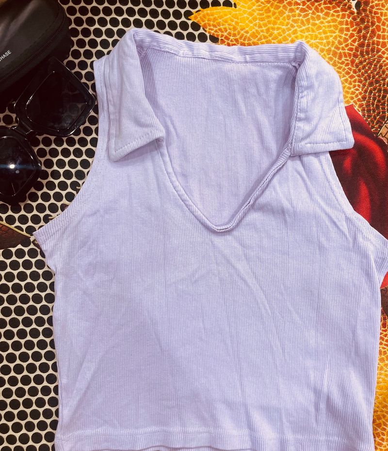 Collar Neck Lavender Bodycon Top For Women