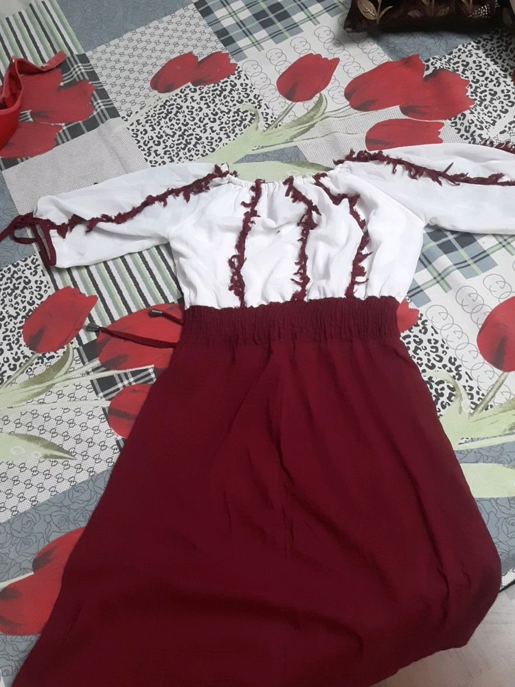 Cherry Red nd white beautiful frock