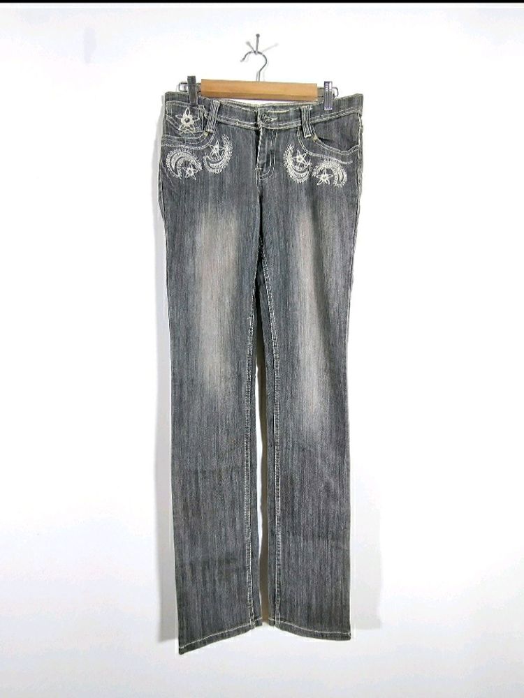 Grey Embroidered Jeans (Women's)