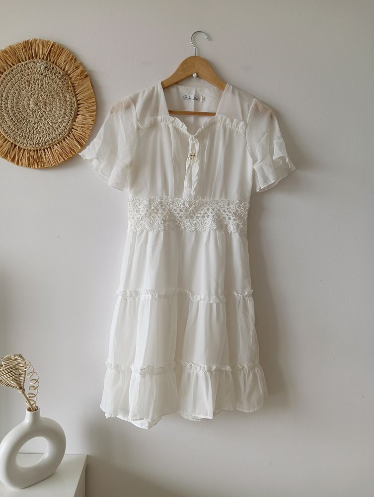 Aesthetic White Korean Dress