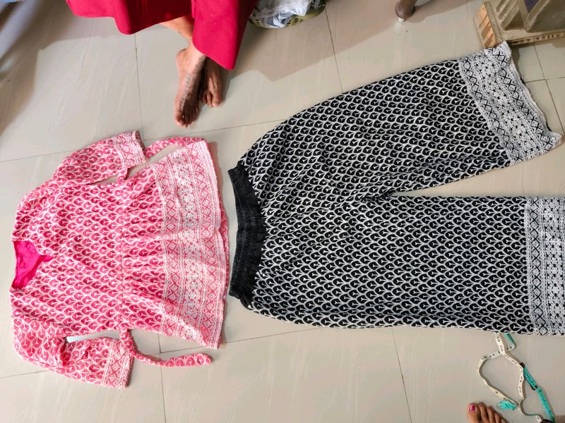 Pink Nd Black Co-ord Set