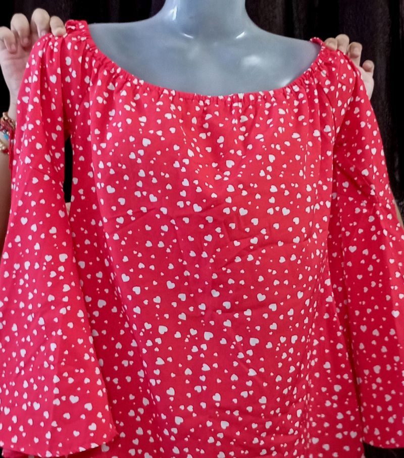 Red Off Shoulder With white Hearts