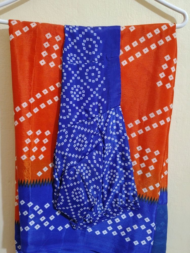 Double Colour Orange And Blue Saree With Blouse