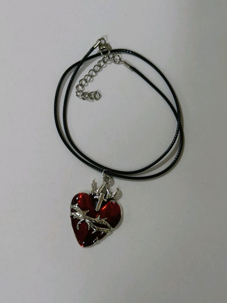 Gothic Heart Necklace And Y2K Hert In Red Cord