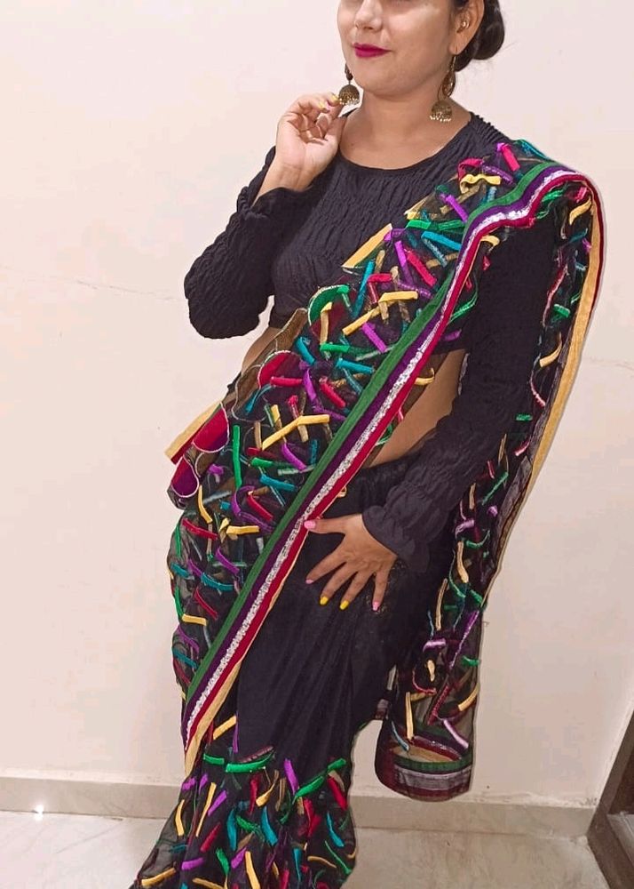 Beautiful Black Net Sari Used Once N Marriage Blou