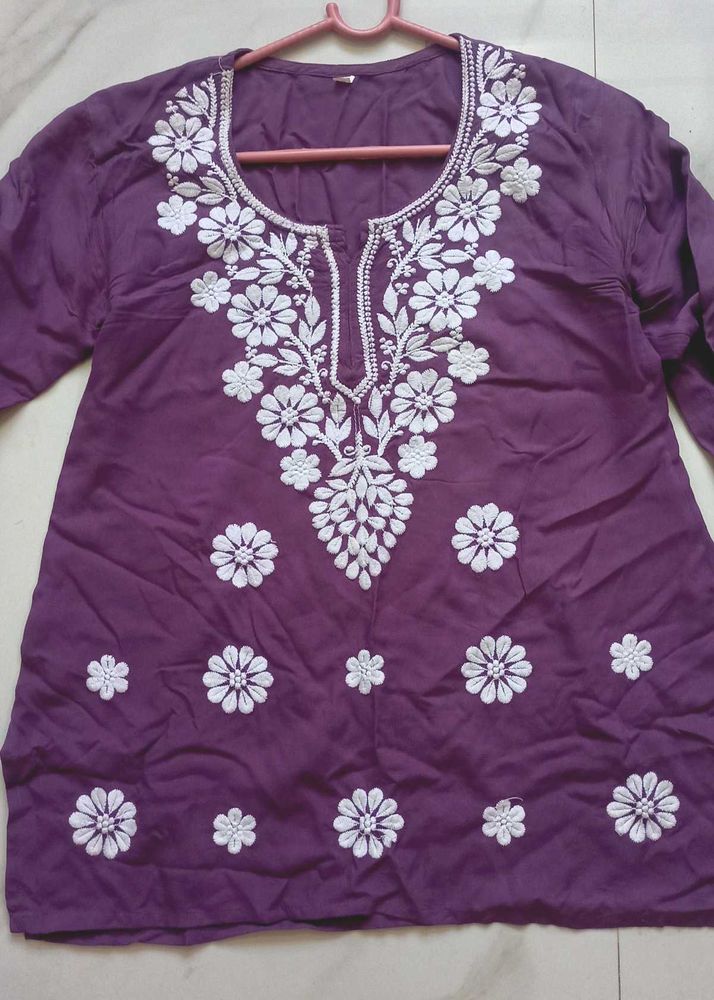 Purple Chikankari Short Kurti