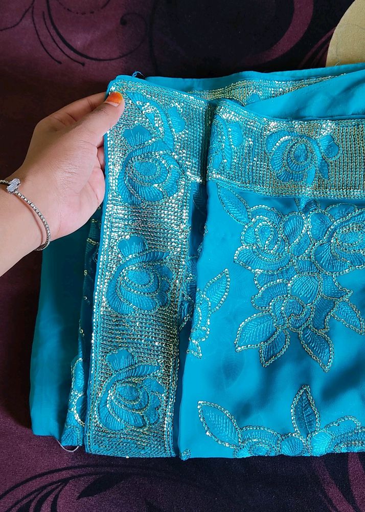 Sky Blue Gorgette Embroidery Saree 💙