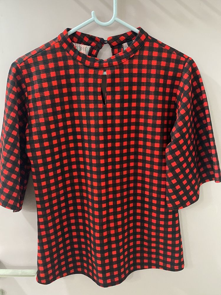 Woman’s Black N Red Checkered Top