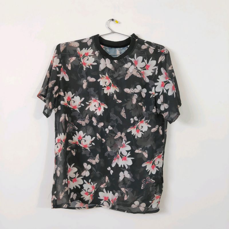 Korean imported black floral top