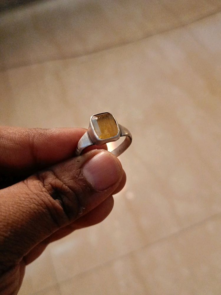 YELLOW SAPPHIRE (PUKHRAJ) RING IN PURE SILVER