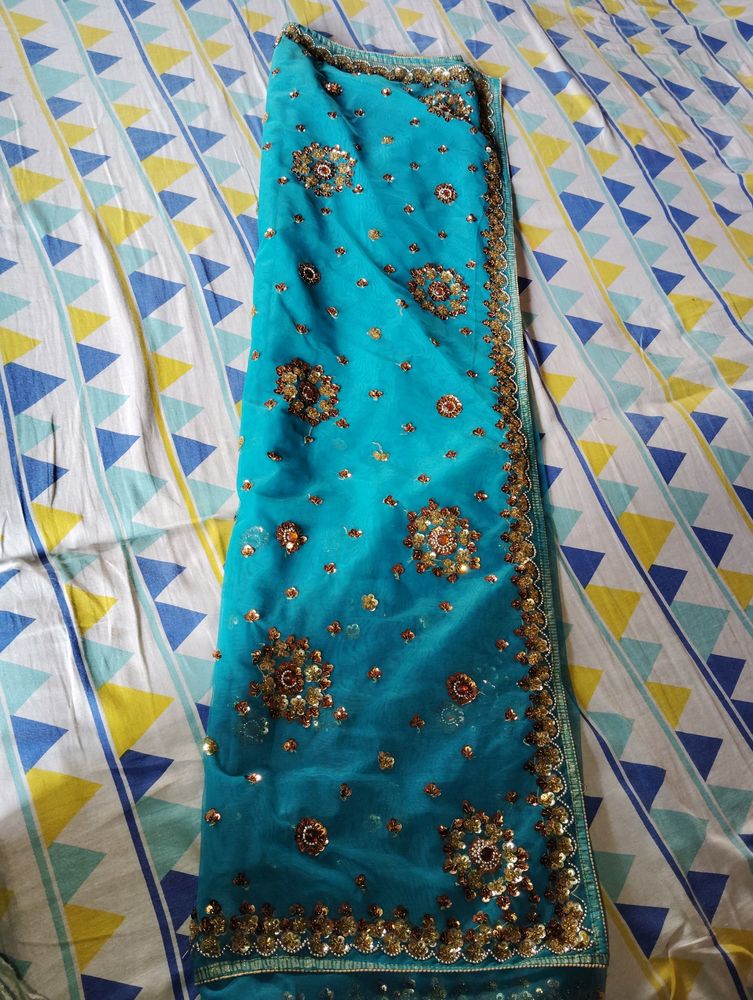 Greenish Blue Colour Net Saree