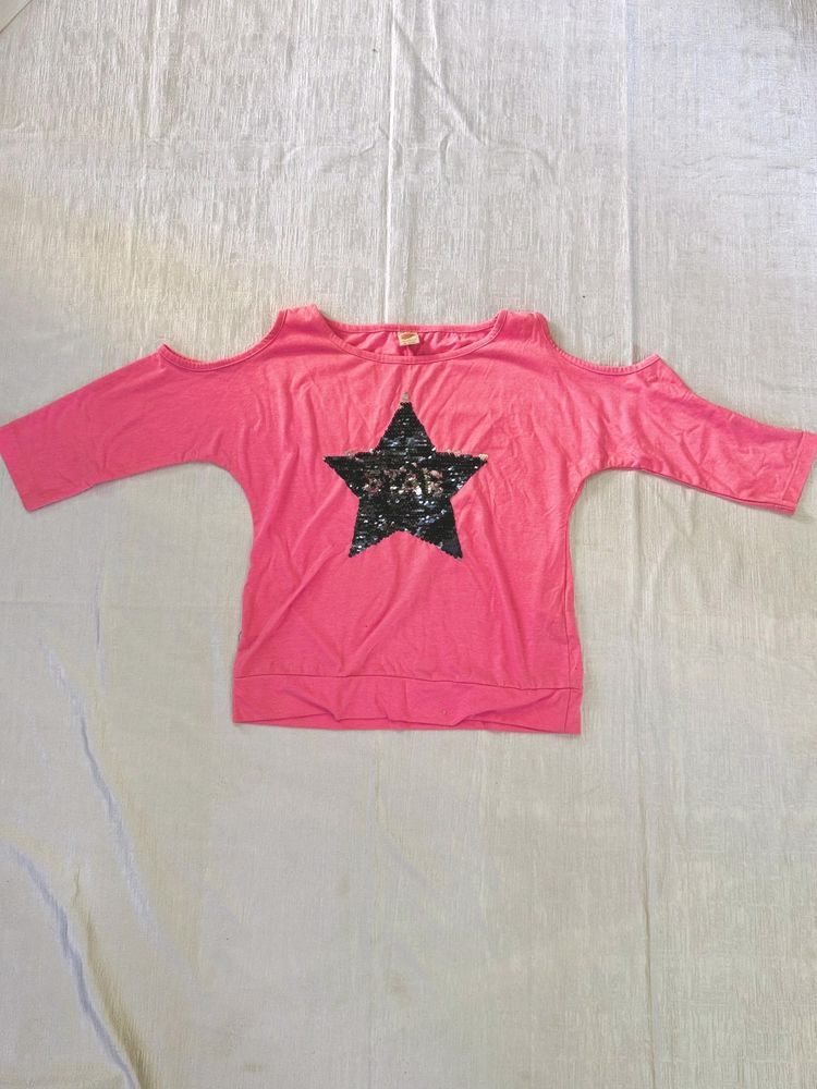 Coral Pink Top With Turning Sequences