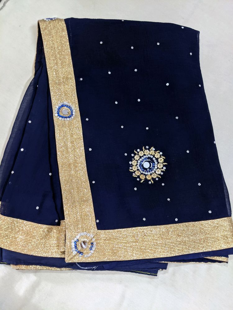 Navy Blue Saree With Blouse