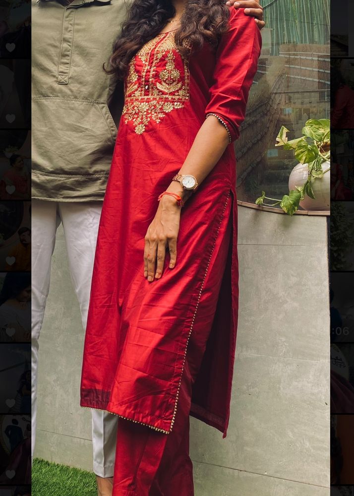 Red Kurta Pant Pair