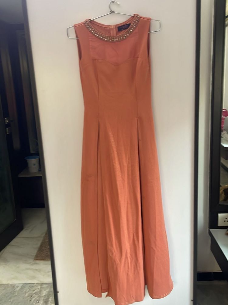 Peach Long Gown With Slits