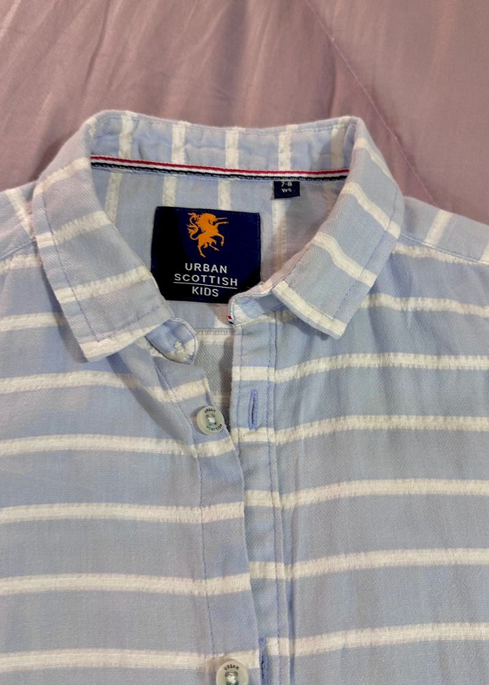 Urban Scottish Striped Skyblue Shirt For Boys