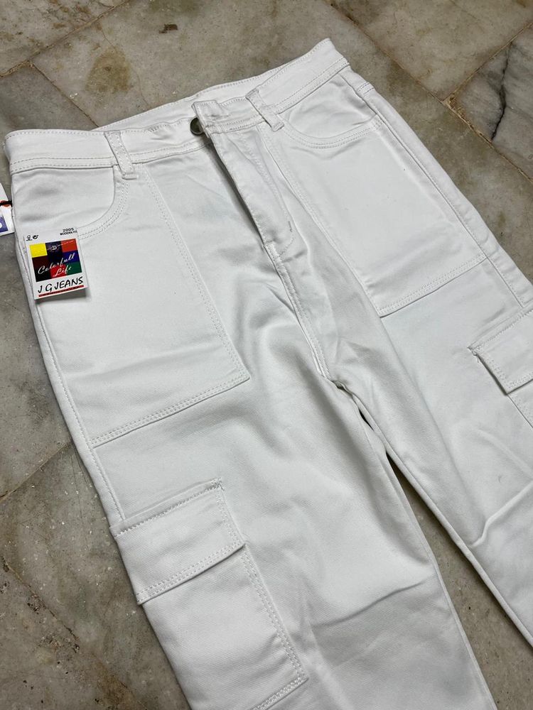 White Wide Leg Cargo