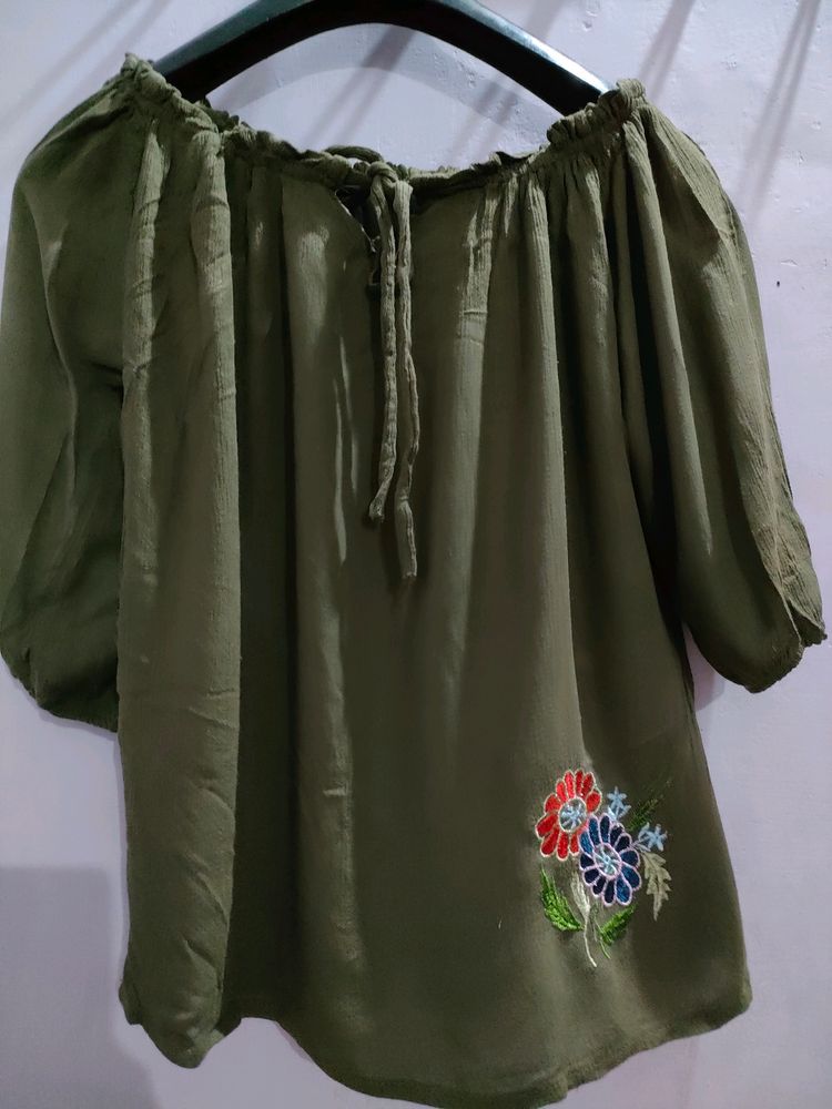 Olive Green Off Shoulder Top