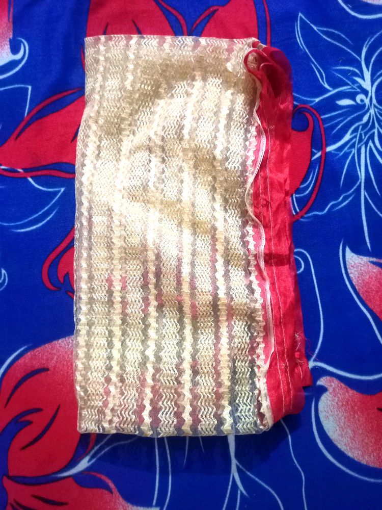 Golden Dupatta With Red Border