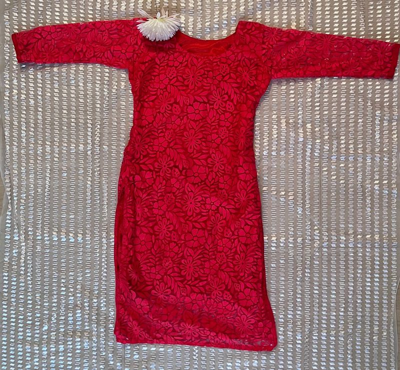 Red Net Kurta