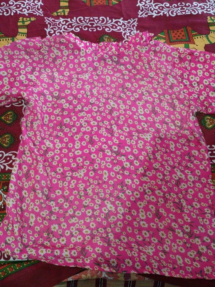 Pink Colour Flower Printed top