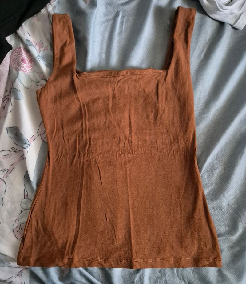 Brown Cotton Tank Top