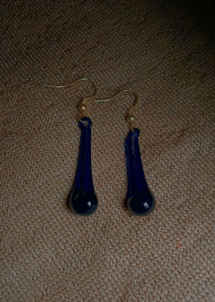 A Blue Glass Earing and Golden Upper Piercing Stud