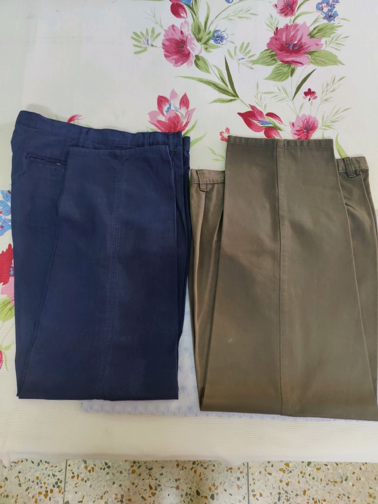 Combo 2 Men Pants Khaki And Navy Blue Color