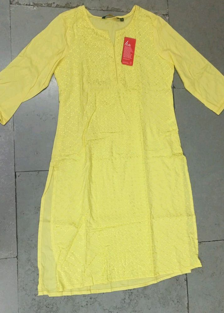 Yellow Kurti with Embroidery Aavasa