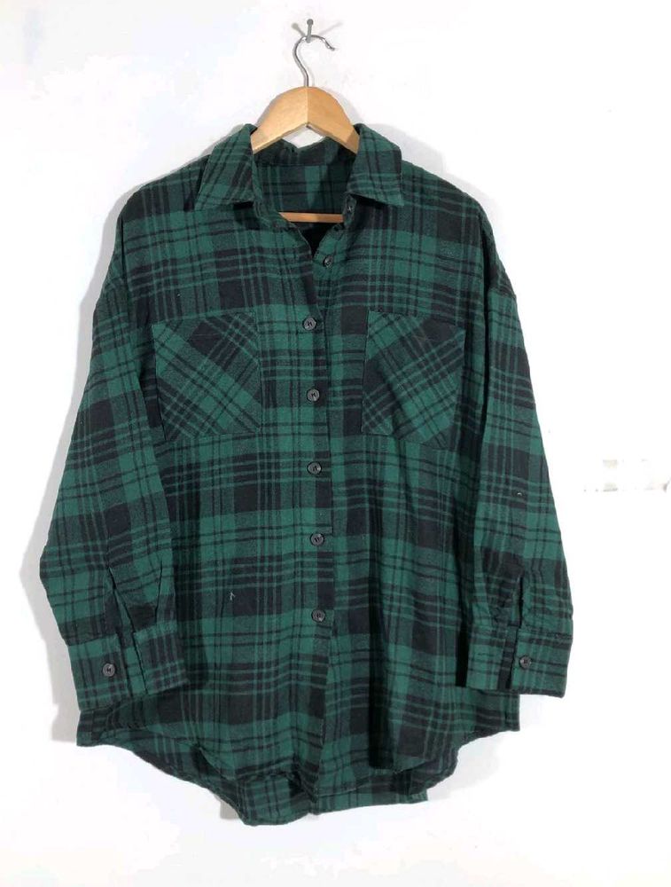 Black and Green Oversized Checked Shirt