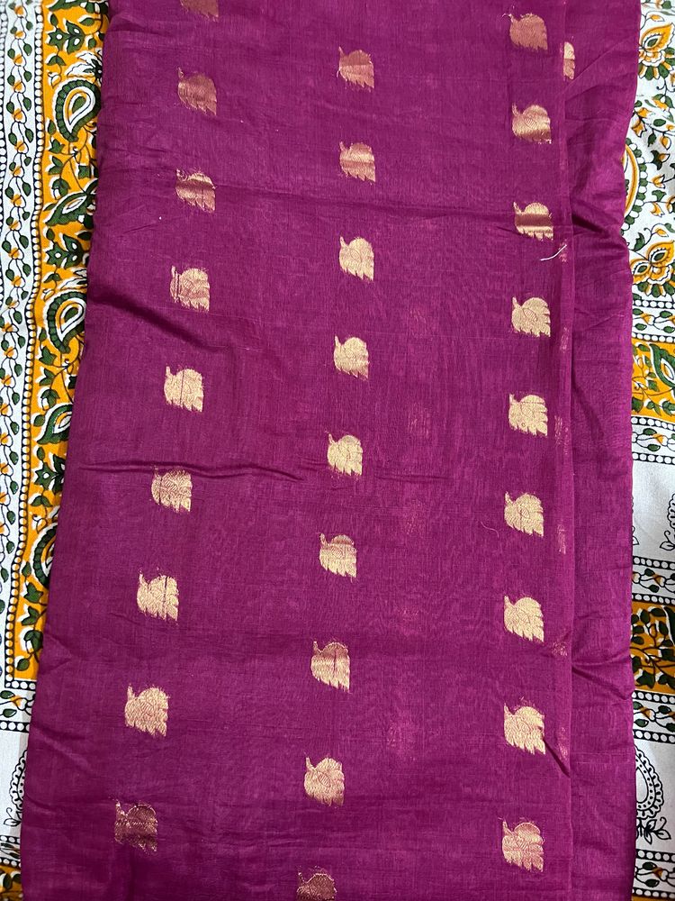 Used Chanderi Cotton Saree for Sale with blouse