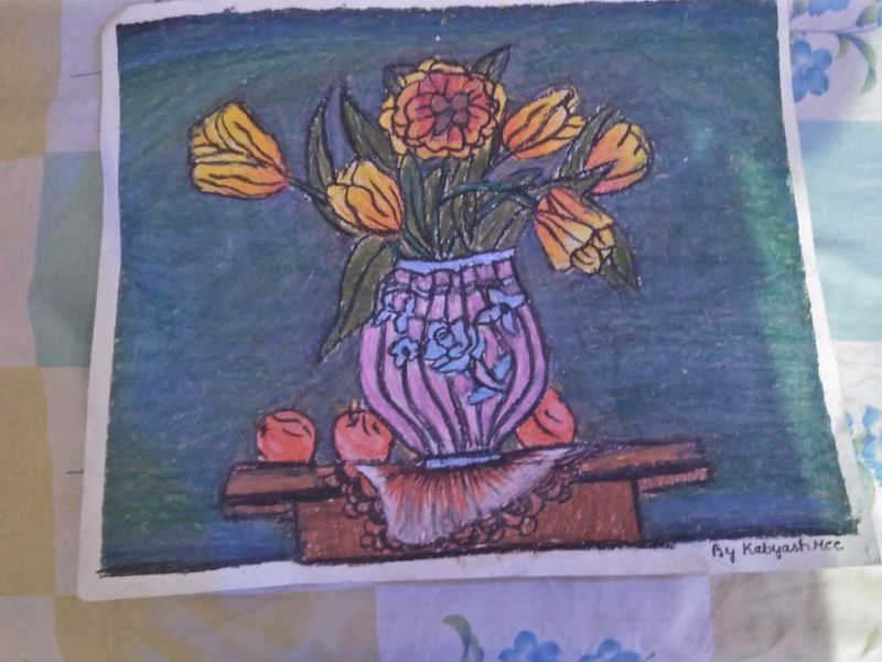 Flower Vase Drawing Oil Pastel