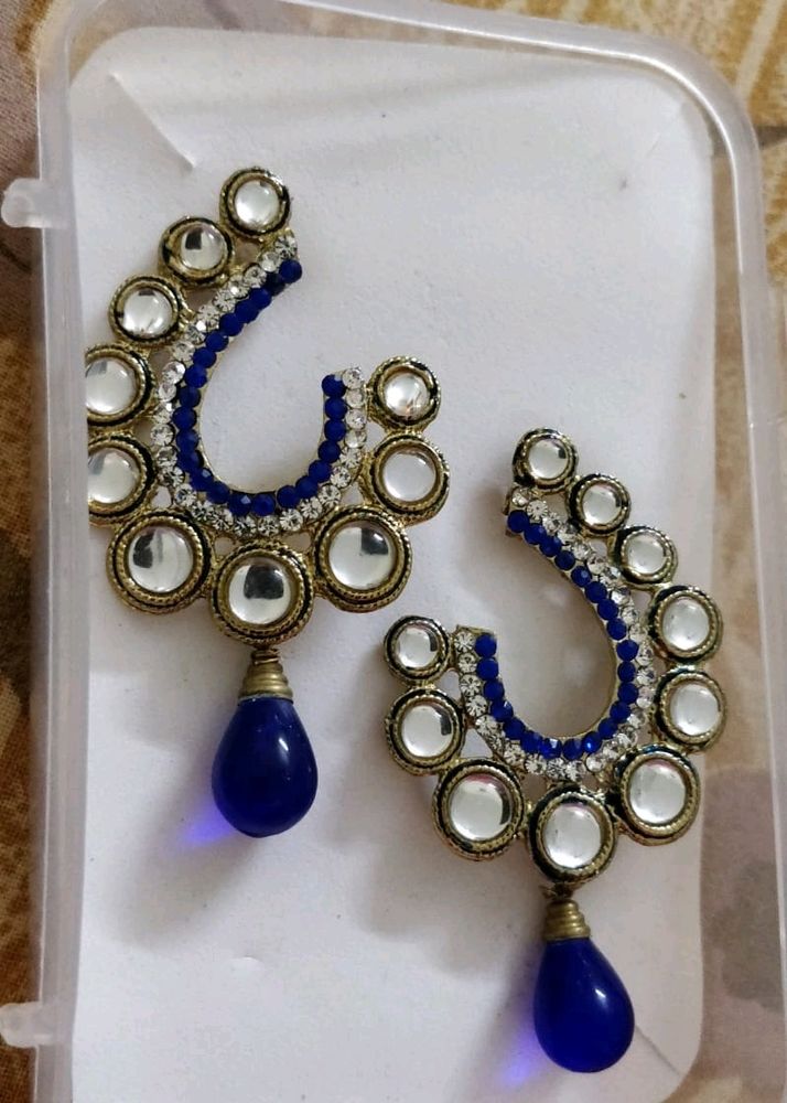 Royal Blue Kundan Earrings