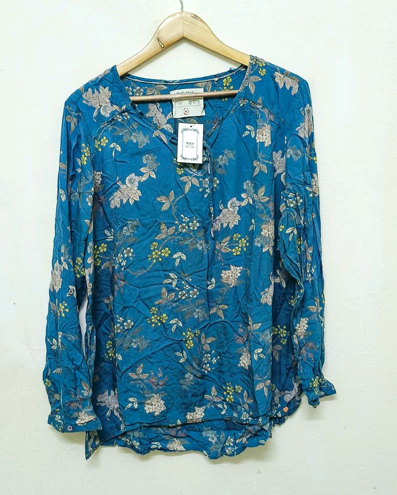 Trendy New Blue Floral Print Top For Women