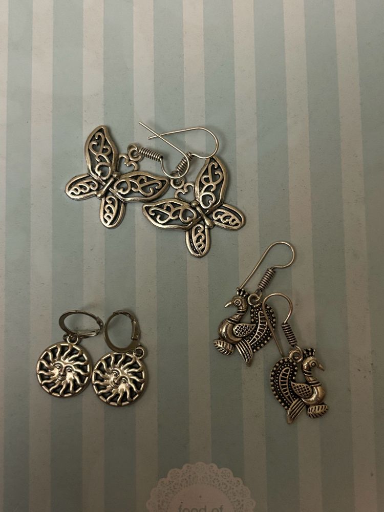 Silver Earrings Combo of 3