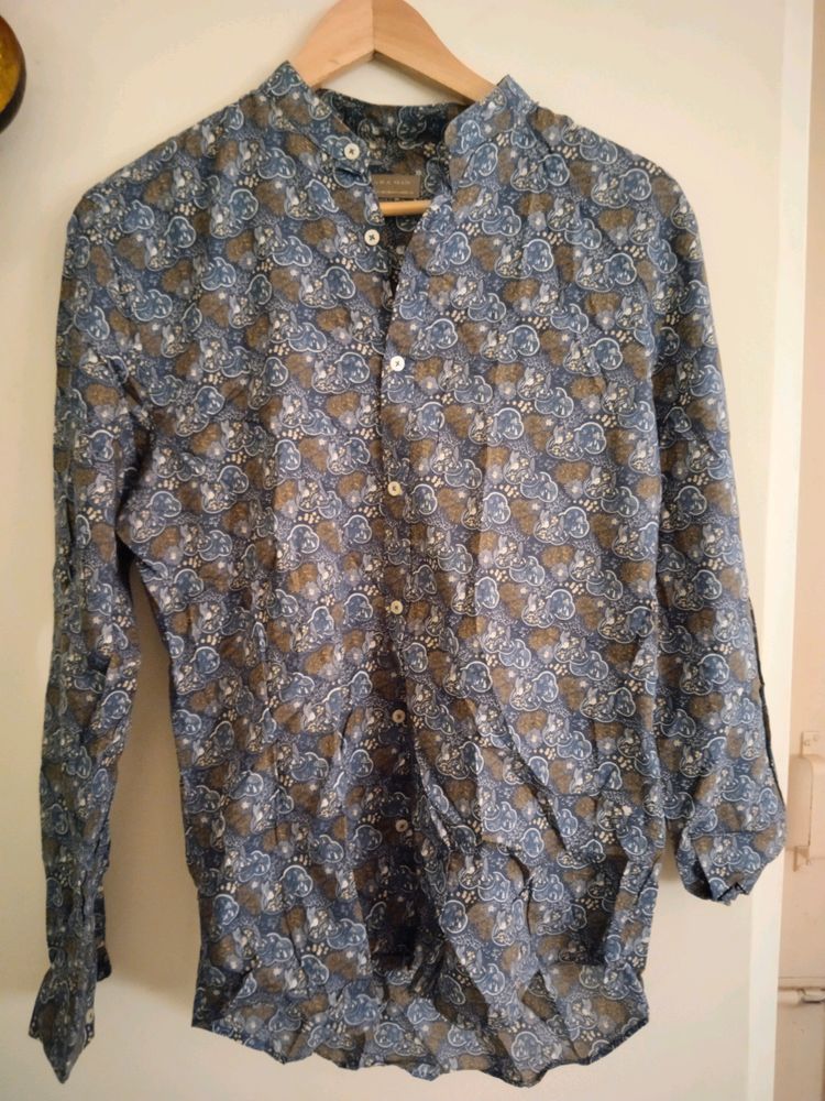 Original Zara Printed Round Neck Cotton Shirt. Smart Casual.