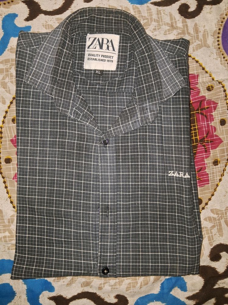 Zara Black Shirt WITH White Strip Pattern