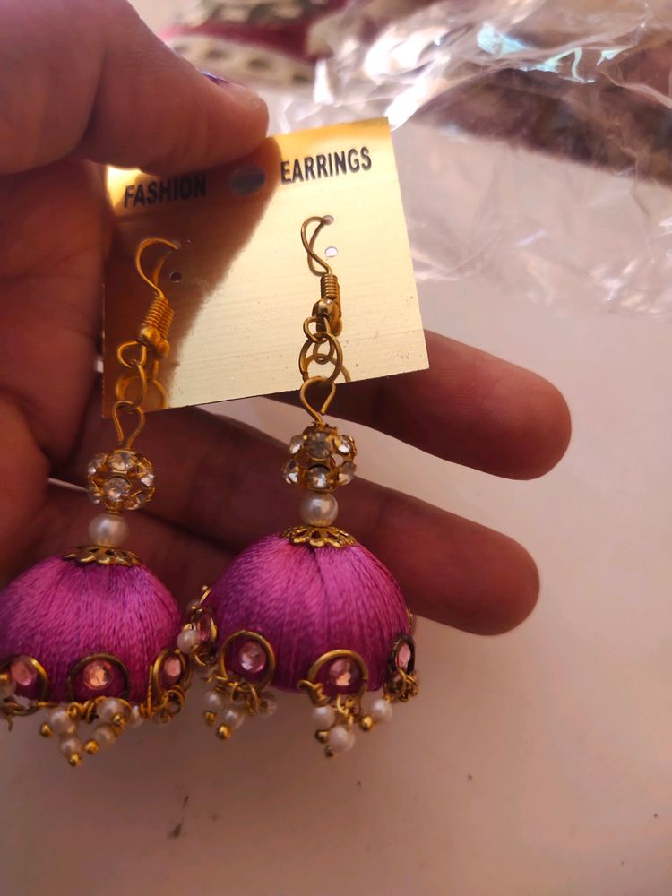 Lavender Shade Beautiful Silk Thread Earrings