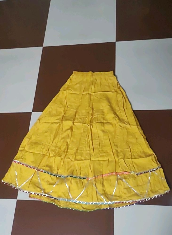 Yellow Rayon Skirt Full Length With Gota Patti Wor